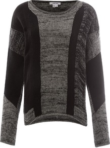 Black Melange Long Sleeve Jumper - neckline: slash/boat neckline; pattern: striped; style: standard; predominant colour: black; secondary colour: black; occasions: casual; length: standard; fibres: linen - mix; fit: standard fit; back detail: longer hem at back than at front; sleeve length: long sleeve; sleeve style: standard; texture group: knits/crochet; pattern type: knitted - other