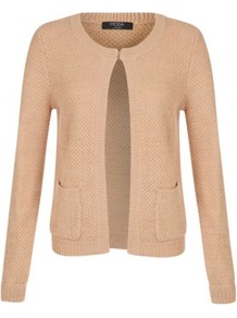 Moda Lurex Cardigan Wheat - pattern: plain; neckline: collarless open; style: open front; predominant colour: nude; occasions: casual; length: standard; fibres: acrylic - mix; fit: standard fit; sleeve length: long sleeve; sleeve style: standard; texture group: knits/crochet