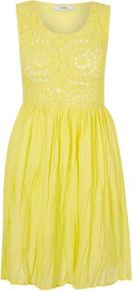 Crochet Panel Dress Lemon - pattern: plain; sleeve style: sleeveless; predominant colour: yellow; occasions: casual, evening; length: just above the knee; fit: fitted at waist & bust; style: fit & flare; fibres: cotton - 100%; neckline: crew; sleeve length: sleeveless