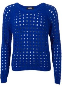G21 Open Knit Jumper Blue - neckline: round neck; pattern: plain; style: standard; predominant colour: royal blue; occasions: casual; length: standard; fibres: acrylic - mix; fit: slim fit; sleeve length: long sleeve; sleeve style: standard; texture group: knits/crochet; pattern type: knitted - big stitch