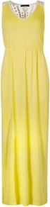 Crochet Back Maxi Dress Yellow - neckline: v-neck; pattern: plain; sleeve style: sleeveless; style: maxi dress; predominant colour: yellow; occasions: casual, holiday; length: floor length; fit: body skimming; fibres: viscose/rayon - stretch; sleeve length: sleeveless; texture group: cotton feel fabrics