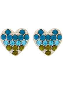 Heart Stud Earrings Multi - secondary colour: diva blue; occasions: casual, evening, work, holiday; predominant colour: multicoloured; style: stud; length: short; size: small; material: chain/metal; fastening: pierced; finish: plain; embellishment: jewels