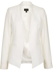 Textured Panel Blazer - pattern: plain; style: single breasted blazer; collar: standard lapel/rever collar; predominant colour: white; occasions: evening, work, occasion; length: standard; fit: tailored/fitted; fibres: polyester/polyamide - stretch; hip detail: dip hem; waist detail: fitted waist; bust detail: contrast pattern/fabric/detail at bust; back detail: shorter hem at back than at front; sleeve length: long sleeve; sleeve style: standard; texture group: cotton feel fabrics; collar break: low/open; pattern type: fabric; pattern size: standard