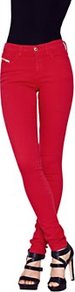Skinzee Skinny Jeans Red, Red - style: skinny leg; length: standard; pattern: plain; pocket detail: traditional 5 pocket; waist: mid/regular rise; predominant colour: true red; occasions: casual, evening, holiday; fibres: cotton - stretch; texture group: denim; pattern type: fabric