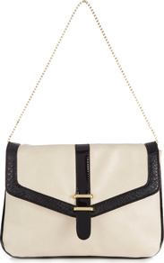 Cream And Black Shoulder Bag - predominant colour: ivory; secondary colour: black; occasions: casual, evening, work; type of pattern: light; style: shoulder; length: shoulder (tucks under arm); size: small; material: faux leather; finish: plain; pattern: colourblock; embellishment: chain/metal
