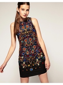 Jewelled Bodycon Dress - length: mid thigh; neckline: round neck; sleeve: sleeveless; style: bodycon; bust detail: added detail/embellishment at bust; waist detail: fitted waist; hip detail: fitted at hip (dresses, skirts, tops); pattern: sequined; predominant colour: black; occasions: evening wear, special occasions wear; fit: body skimming; trends: evening wear, prints; material: 100% polyester