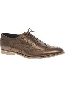Marky Leather Traditional Brogues - predominant colour: bronze; material: faux leather; heel height: flat; toe: round toe; style: brogues
