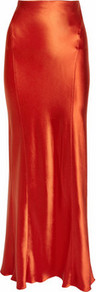 Silk Satin Maxi Skirt - pattern: plain; fit: tailored/fitted; waist detail: fitted waist; hip detail: fitted at hip (dresses, skirts, tops); waist: mid/regular rise; predominant colour: bright orange; occasions: evening wear, special occasions wear; length: floor length; style: maxi skirt; material: pure silk; material texture: satin; trends: brights