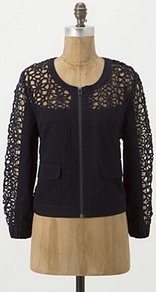 Soutache Lace Bomber Jacket - sleeve: long sleeve; collar: round collar; hip detail: front pockets at hip; shoulder detail: contrast pattern/fabric at shoulder; style: bomber; predominant colour: black; occasions: casual wear; length: standard; fit: tailored/fitted; material: pure cotton; material texture: lace; pattern: lace