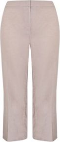 White Linen Tousers - style: straight leg; waist detail: elasticated waist, narrow waistband; pocket detail: pockets at the sides; waist: mid/regular rise; fit: standard; predominant colour: stone; occasions: casual wear, work wear; length: calf length; material: pure linen; material texture: jersey