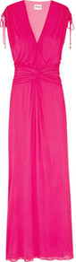 Rene Modal Maxi Dress - neckline: low v neck; pattern: plain; sleeve: sleeveless; style: maxi dress; waist detail: fitted waist, twist front waist detail/nipped in at waist on one side/soft pleats/draping/ruching/gathering waist detail; shoulder detail: tiers/frills/ruffles/ruching/gathering at shoulder; predominant colour: hot pink; occasions: casual wear, evening wear, special occasions wear; length: floor length; fit: body skimming; material: 100% polyester; material texture: jersey; hip detail: soft pleats at hip/draping at hip; trends: sports luxe, brights