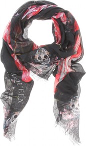 Floral And Skull Print Scarf - predominant colour: black; type of pattern: standard; style: standard; size: standard; material: fabric; pattern: florals, picture design
