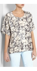Taffeta Print Top - neckline: round neck; pattern: print; length: below the bottom; predominant colour: bronze; occasions: casual wear, work wear; style: top; sleeve: half sleeve; material: 100% polyester; material texture: taffeta; fit: body skimming; trends: prints