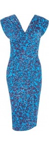 Blossom Print False Wrap Dress - style: faux wrap/wrap; neckline: v-neck; sleeve style: capped; pattern: floral - busy, print, ditsy florals, florals, patterned/print; waist detail: fitted waist; back detail: low cut/open back; predominant colour: turquoise; occasions: evening; length: just above the knee; fit: body skimming; fibres: polyester/polyamide - 100%; sleeve length: sleeveless; trends: a/w prints; texture group: lycra/elastane mixes; pattern type: fabric