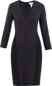 Festa Dress - style: shift; length: mid thigh; neckline: v-neck; fit: tailored/fitted; pattern: plain; waist detail: fitted waist; predominant colour: black; occasions: evening, work; fibres: polyester/polyamide - 100%; sleeve length: 3/4 length; sleeve style: standard; trends: deep tones, waist-cinchers, pure tailoring; pattern type: fabric; pattern size: standard; texture group: jersey - stretchy/drapey