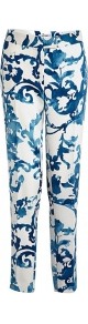 Pottery Print Crepe Trousers - length: standard; waist: mid/regular rise; predominant colour: white; secondary colour: teal; occasions: casual; fibres: polyester/polyamide - 100%; fit: slim leg; pattern type: fabric; pattern size: big & busy; pattern: florals; texture group: woven light midweight; style: standard