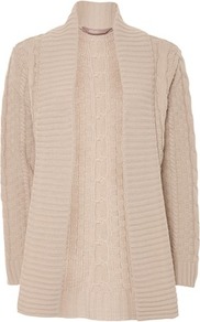 Stone Cable Edge To Edge Cardigan - neckline: shawl; length: below the bottom; pattern: cable knit; style: open front; predominant colour: stone; occasions: casual; fibres: acrylic - 100%; fit: loose; sleeve length: long sleeve; sleeve style: standard; texture group: knits/crochet; pattern type: knitted - other; pattern size: standard