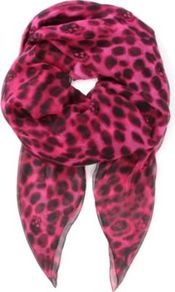 Leopard Skull Silk Chiffon Scarf - predominant colour: hot pink; occasions: casual, work; type of pattern: standard; style: square; size: standard; material: silk; pattern: animal print