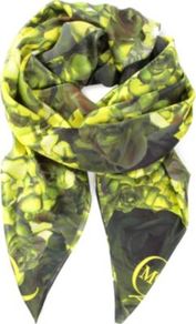 Neon Petal Print Silk Scarf - predominant colour: lime; occasions: casual, work; type of pattern: heavy; style: square; size: standard; material: silk; pattern: florals; trends: fluorescent