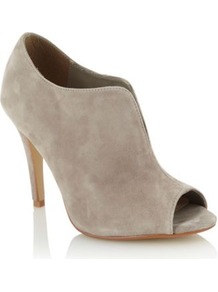 Light Grey Suede High Heel Peep Toe Shoe Boots - predominant colour: stone; occasions: casual, evening, work; material: suede; heel height: high; heel: stiletto; toe: open toe/peeptoe; boot length: shoe boot; style: standard; finish: plain; pattern: plain