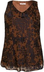 Animal Burnout Shell Top - neckline: v-neck; sleeve style: sleeveless; predominant colour: tan; occasions: casual, evening; length: standard; style: top; fibres: silk - mix; fit: body skimming; sleeve length: sleeveless; trends: embellished/bejewelled/ornate ; texture group: sheer fabrics/chiffon/organza etc.; pattern type: fabric; pattern size: big & busy; pattern: patterned/print