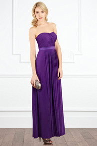 Polina Maxi Dress - neckline: strapless (straight/sweetheart); fit: empire; pattern: plain; style: maxi dress; sleeve style: strapless; bust detail: ruching/gathering/draping/layers/pintuck pleats at bust; predominant colour: purple; occasions: evening, occasion; length: floor length; fibres: viscose/rayon - stretch; hip detail: soft pleats at hip/draping at hip/flared at hip; waist detail: narrow waistband; sleeve length: sleeveless; texture group: silky - light; pattern type: fabric