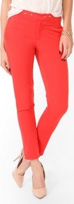 Bolt Studded Skinny Trousers - pattern: plain; waist detail: embellishment at waist/feature waistband; waist: mid/regular rise; predominant colour: coral; occasions: casual, evening; length: ankle length; fibres: polyester/polyamide - stretch; fit: skinny/tight leg; pattern type: fabric; texture group: woven light midweight; style: standard; embellishment: studs