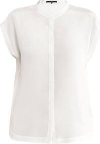 Silk Blouse - sleeve style: capped; pattern: plain; style: blouse; predominant colour: white; occasions: casual, work; length: standard; neckline: collarstand; fibres: silk - 100%; fit: loose; sleeve length: short sleeve; texture group: silky - light; pattern type: fabric