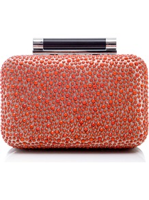 Small Tonda Box Clutch - predominant colour: bright orange; occasions: evening, occasion; type of pattern: small; style: clutch; length: hand carry; size: small; material: satin; embellishment: crystals; pattern: plain; finish: plain