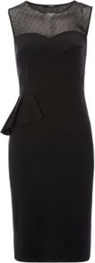 Side Frill Formal Dress Black - style: shift; fit: tailored/fitted; pattern: plain; sleeve style: sleeveless; bust detail: sheer at bust; waist detail: peplum waist detail; predominant colour: black; occasions: evening, occasion; length: just above the knee; fibres: polyester/polyamide - stretch; neckline: crew; sleeve length: sleeveless; texture group: cotton feel fabrics; pattern type: fabric