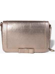 Metallic Bow Shoulder Bag - predominant colour: champagne; occasions: casual, evening, occasion; type of pattern: standard; style: shoulder; length: across body/long; size: small; material: faux leather; pattern: plain; trends: metallics; finish: metallic