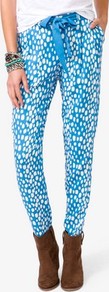 Abstract Dot Tapered Pants - length: standard; style: peg leg; waist detail: belted waist/tie at waist/drawstring; waist: mid/regular rise; secondary colour: white; predominant colour: turquoise; occasions: casual, holiday; fibres: polyester/polyamide - 100%; fit: tapered; pattern type: fabric; pattern size: standard; pattern: patterned/print; texture group: other - light to midweight