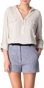 Printed Semi Sheer Shirt - neckline: shirt collar/peter pan/zip with opening; length: below the bottom; style: shirt; predominant colour: ivory; secondary colour: black; occasions: casual, work; fibres: viscose/rayon - 100%; fit: loose; sleeve length: long sleeve; sleeve style: standard; texture group: sheer fabrics/chiffon/organza etc.; pattern type: fabric; pattern size: standard; pattern: patterned/print