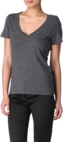 V Neck T Shirt - neckline: low v-neck; pattern: plain; style: t-shirt; predominant colour: charcoal; occasions: casual; length: standard; fibres: cotton - mix; fit: body skimming; sleeve length: short sleeve; sleeve style: standard; pattern type: fabric; texture group: jersey - stretchy/drapey