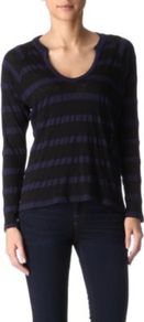 Seville Striped Top - pattern: horizontal stripes; secondary colour: navy; predominant colour: black; occasions: casual, work; length: standard; style: top; neckline: scoop; fibres: polyester/polyamide - mix; fit: body skimming; sleeve length: long sleeve; sleeve style: standard; pattern type: fabric; pattern size: standard; texture group: jersey - stretchy/drapey
