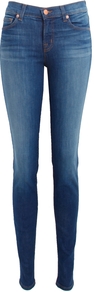 Mid Rise 11 Inch Skinny Jean In Karma - style: skinny leg; length: standard; pattern: plain; pocket detail: traditional 5 pocket; waist: mid/regular rise; predominant colour: denim; occasions: casual, evening; fibres: cotton - stretch; jeans detail: whiskering, shading down centre of thigh; texture group: denim; pattern type: fabric