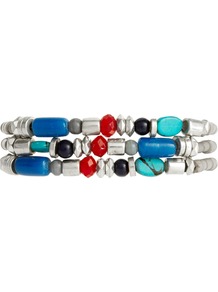 Mixed Bead Bracelet Set - predominant colour: silver; occasions: casual, holiday; style: bangle; size: standard; material: plastic/rubber; finish: plain; embellishment: beading