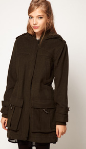 Premium Oversized Parka - pattern: plain; fit: loose; style: parka; back detail: hood; hip detail: front pockets at hip; collar: high neck; length: mid thigh; predominant colour: dark green; occasions: casual; fibres: wool - mix; shoulder detail: discreet epaulette; sleeve length: long sleeve; sleeve style: standard; texture group: cotton feel fabrics; collar break: high; pattern type: fabric