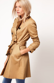 Classic Mac - pattern: plain; hip detail: side pockets at hip; style: mac; collar: standard lapel/rever collar; length: mid thigh; predominant colour: tan; occasions: casual, work; fit: tailored/fitted; fibres: cotton - stretch; waist detail: belted waist/tie at waist/drawstring; back detail: back vent/flap at back; sleeve length: long sleeve; sleeve style: standard; texture group: cotton feel fabrics; collar break: medium; pattern type: fabric