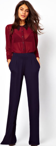 Trousers With Wide Leg - pattern: plain; waist: high rise; length: extra long; predominant colour: navy; occasions: casual, evening, work, occasion; fibres: viscose/rayon - stretch; hip detail: side pleats at hip; fit: wide leg; pattern type: fabric; texture group: other - light to midweight; style: standard