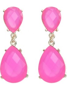 Fuchsia Stone Tear Drop Earrings - predominant colour: hot pink; occasions: evening, occasion, holiday; style: drop; length: mid; size: large/oversized; material: plastic/rubber; fastening: pierced; trends: fluorescent; finish: plain; embellishment: jewels