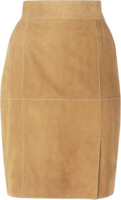 Cristin Suede Pencil Skirt Brown Tobacco - pattern: plain; style: pencil; fit: tailored/fitted; waist: high rise; predominant colour: camel; occasions: casual, work; length: just above the knee; fibres: leather - 100%; pattern type: fabric; texture group: suede