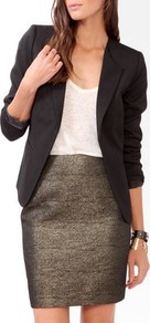 Pleated Cutout Back Jacket - pattern: plain; style: single breasted blazer; collar: standard lapel/rever collar; back detail: contrast pattern/fabric at back; predominant colour: black; occasions: evening, occasion; length: standard; fit: tailored/fitted; fibres: polyester/polyamide - stretch; sleeve length: long sleeve; sleeve style: standard; collar break: low/open; pattern type: fabric; texture group: woven light midweight