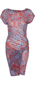 Cobra Print Jersey Twist Dress - fit: tight; neckline: high neck; style: bodycon; waist detail: twist front waist detail/nipped in at waist on one side/soft pleats/draping/ruching/gathering waist detail; secondary colour: true red; predominant colour: pale blue; occasions: casual, evening; length: just above the knee; fibres: viscose/rayon - stretch; hip detail: ruching/gathering at hip; sleeve length: short sleeve; sleeve style: standard; texture group: jersey - clingy; trends: statement prints; pattern type: fabric; pattern size: standard; pattern: patterned/print