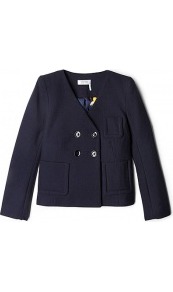 Collarless Four Button Cropped Jacket Sonia Sonia Ryki - pattern: plain; style: double breasted blazer; collar: shawl/waterfall; predominant colour: navy; occasions: casual, work; length: standard; fit: straight cut (boxy); fibres: cotton - mix; sleeve length: long sleeve; sleeve style: standard; collar break: medium; pattern type: fabric; texture group: woven light midweight