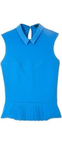Crepe Stretch Candy Peplum Pleated Top - pattern: plain; sleeve style: sleeveless; waist detail: peplum waist detail; predominant colour: diva blue; occasions: casual, evening, work; length: standard; style: top; fit: tailored/fitted; neckline: no opening/shirt collar/peter pan; back detail: keyhole/peephole detail at back; sleeve length: sleeveless; texture group: crepes; pattern type: fabric; fibres: viscose/rayon - mix