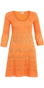 Lace Knit Fit And Flare Dress Philosophy Di Alberta Ferre - fit: empire; pattern: plain; predominant colour: bright orange; occasions: casual, holiday; length: just above the knee; style: fit & flare; neckline: scoop; fibres: cotton - 100%; sleeve length: 3/4 length; sleeve style: standard; texture group: lace; trends: fluorescent; pattern type: fabric; embellishment: embroidered