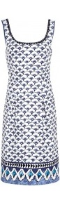 Cotton Poplin Print Pencil Dress Philosophy Di Alberta Fe - style: shift; sleeve style: sleeveless; waist detail: fitted waist; back detail: low cut/open back; predominant colour: white; secondary colour: navy; occasions: casual, evening, occasion, holiday; length: just above the knee; fit: body skimming; neckline: scoop; fibres: cotton - mix; sleeve length: sleeveless; texture group: cotton feel fabrics; pattern type: fabric; pattern size: big & busy; pattern: patterned/print