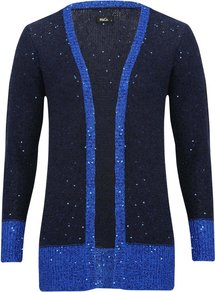 Women's Sequin Edge To Edge Cardigan - pattern: plain; length: below the bottom; neckline: collarless open; style: open front; secondary colour: royal blue; predominant colour: black; occasions: casual, evening, holiday; fibres: polyester/polyamide - mix; fit: slim fit; sleeve length: long sleeve; sleeve style: standard; texture group: knits/crochet; pattern type: knitted - fine stitch; embellishment: sequins