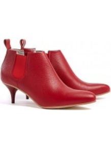 Red Patent Finish Palma Kitten Heel Boots - predominant colour: true red; occasions: casual, evening, work; material: leather; heel height: mid; embellishment: elasticated; heel: kitten; toe: pointed toe; boot length: ankle boot; style: standard; finish: plain; pattern: plain